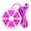 Hify 10A 220V-50/60Hz Fire Flame Proof Hexagon 6 Socket Outlet Multi Plug Extension Board with with 4 USB Port 1.8 m Cord for Home Office (Pink)