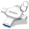 Pen drive 128GB 4 in 1 Flash Drive with Light-Ning, Micro USB, USB A, Type-C Interface Mini Hangable Pen Drive for iOS & Android Compatible with iPhone, iPad, Android, PC and More Devices