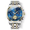 OLEVS chronograph Men's Stainless Steel Watch (Blue Dial Silver Colored Strap)