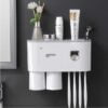 TGOPIT Toothbrush Holder Wall Mounted, Automatic Toothpaste Dispenser Squeezer Kit With Holders For Bathroom-Shelf Magnetic Cups Toothpaste Holder(2 Cup,Abs Plastic, White)