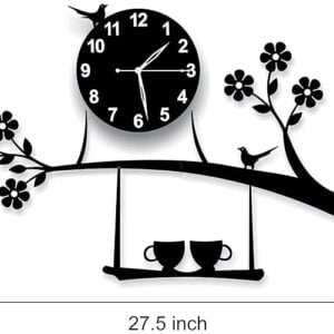 Acrylic Tree Birds Coffee Cup On Jhula Design Wall Clock