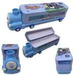 Cartoon Printed School Blue Train Shaped Pencil Compass Box