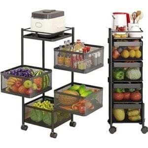 Square Design Kitchen Rotating Trolley With Wheels